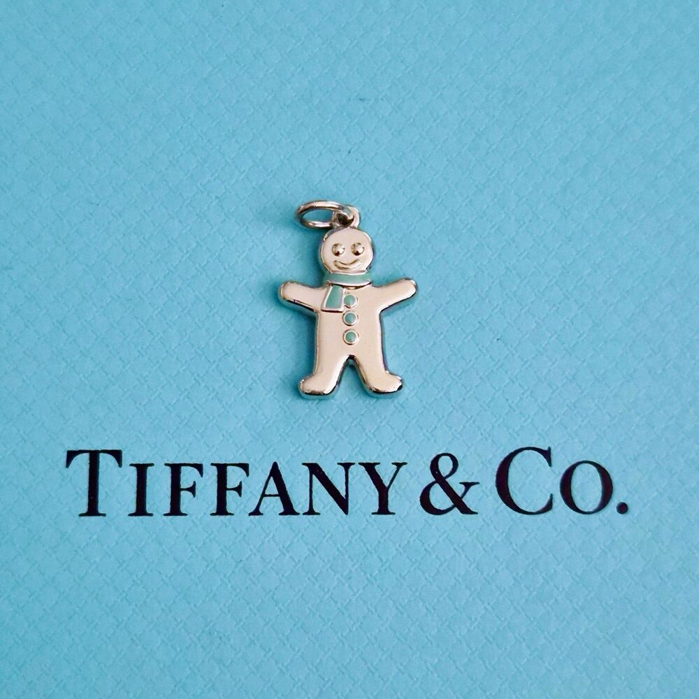 RARE Tiffany & Co. Blue Enamel Silver Gingerbread Man Christmas Charm Pendant